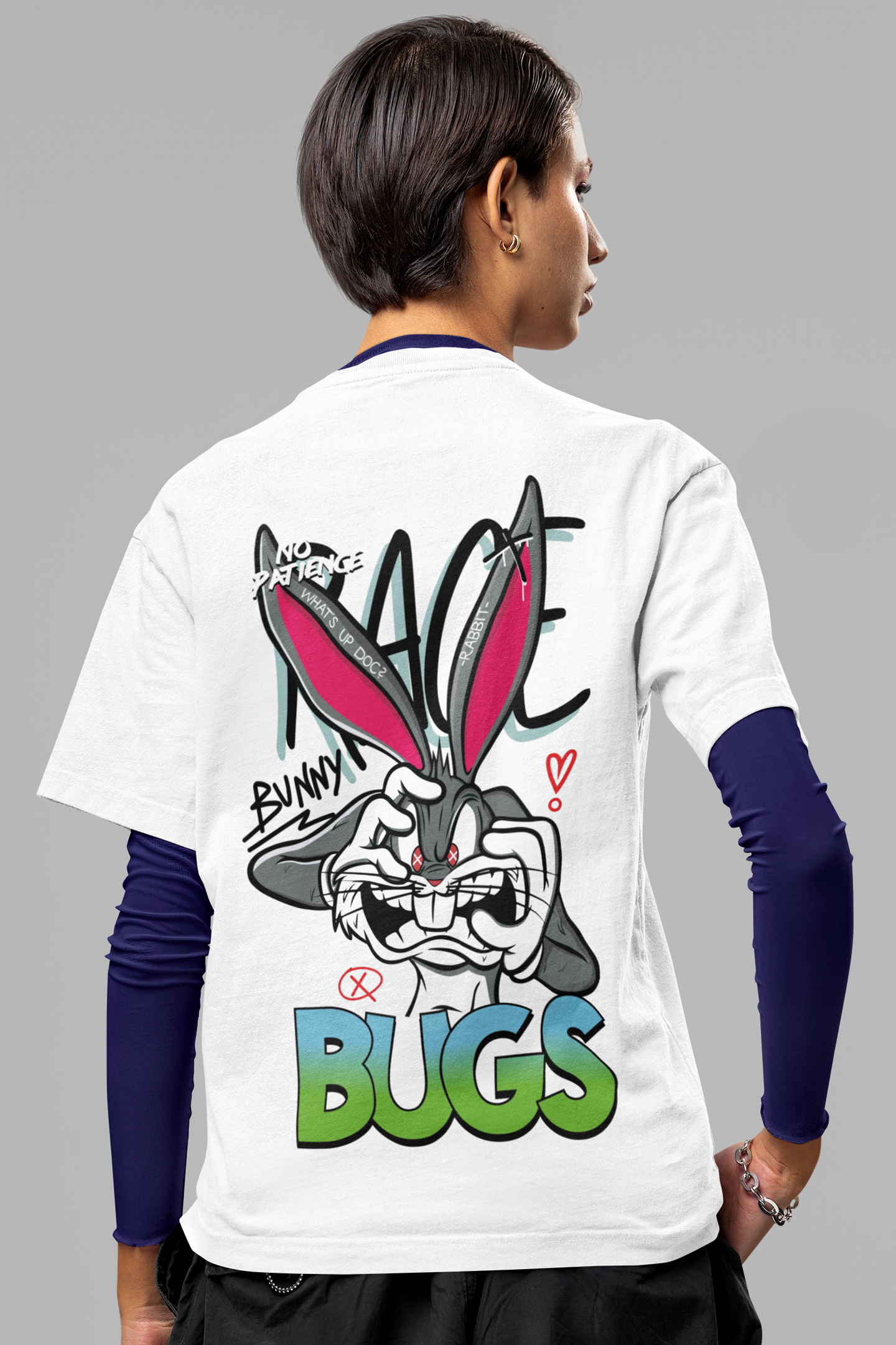 Bugs Bunny Printed Oversized Drop Shoulder T-Shirt For Women