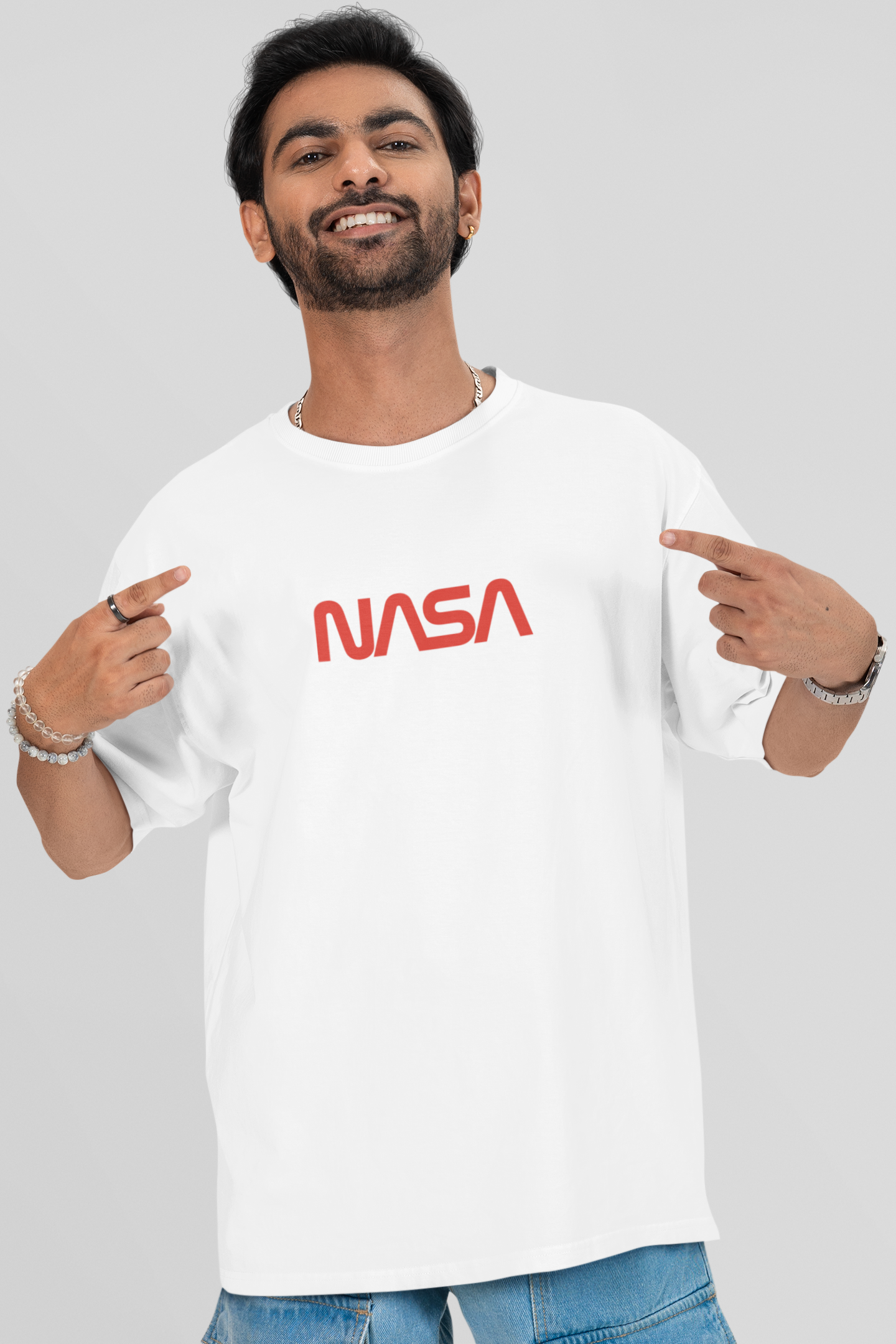 NASA Printed Oversized Drop Shoulder T-Shirt