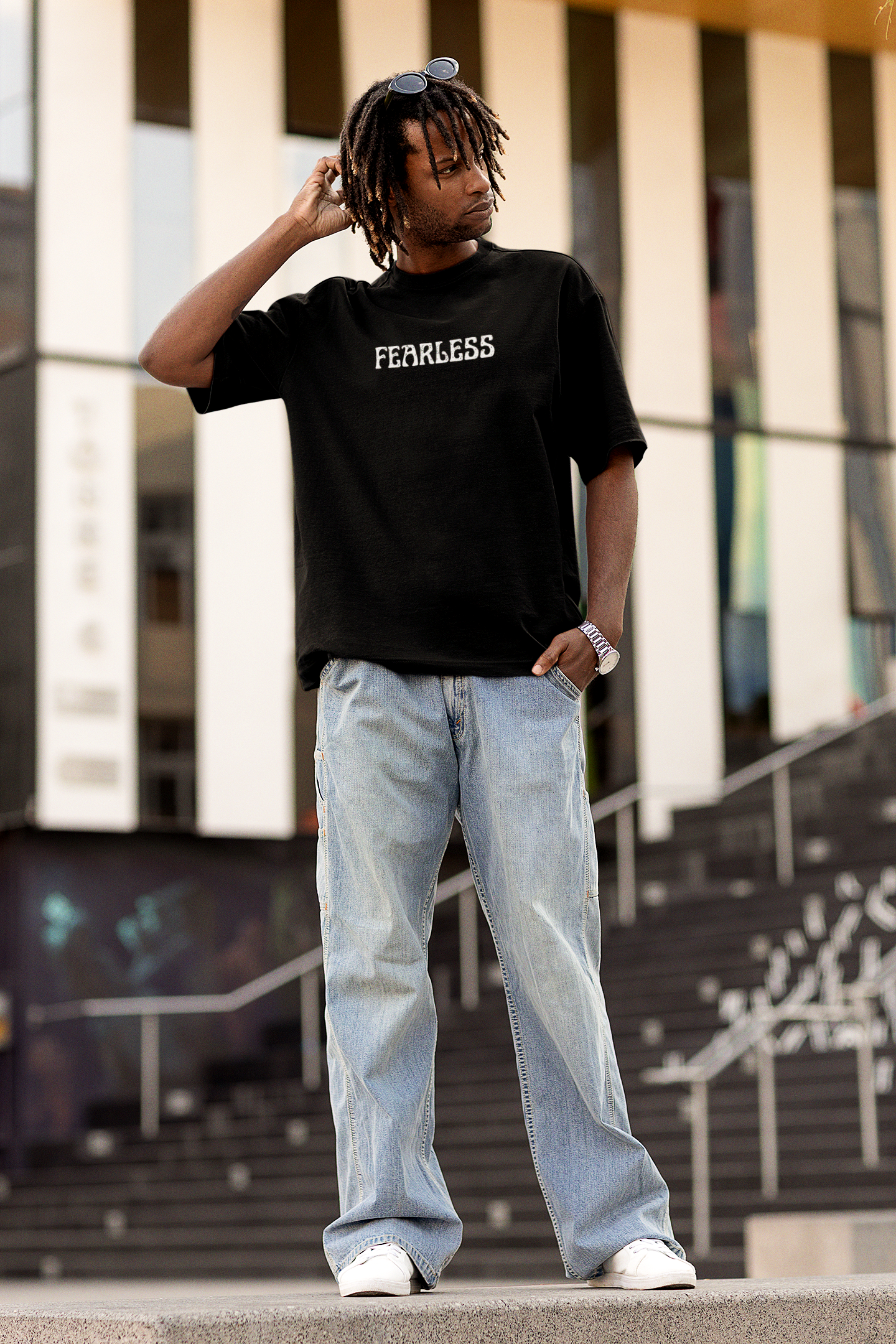 FEARLESS Printed Oversized Drop Shoulder T-Shirt