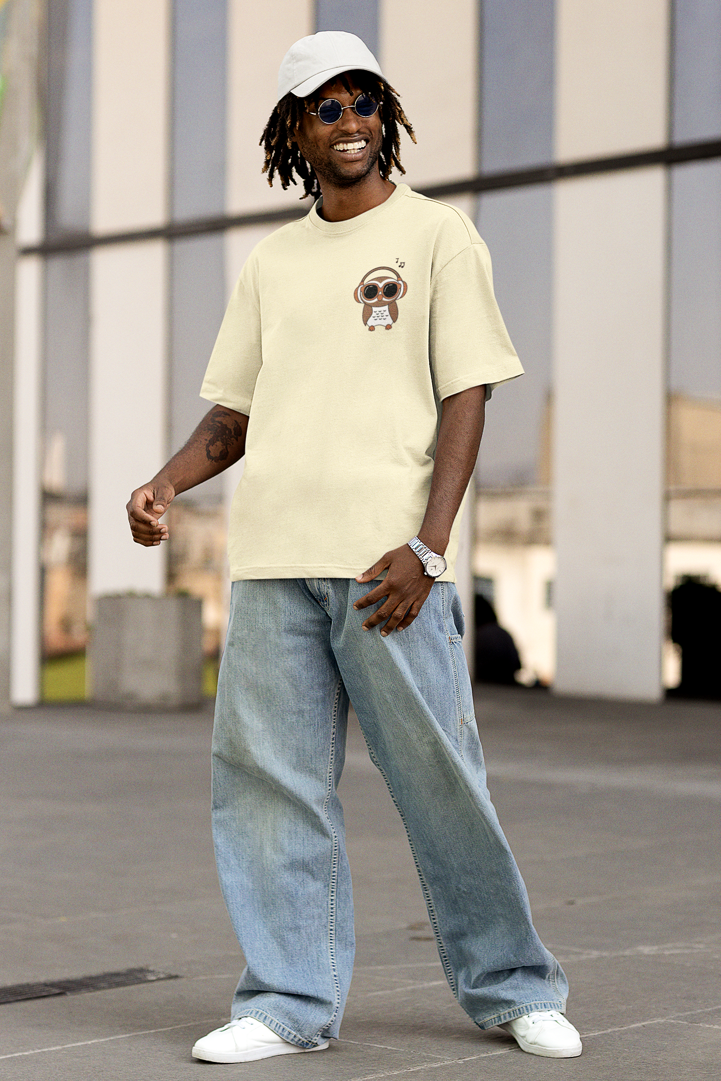 No Music No Life Printed Oversized Drop Shoulder T-Shirt