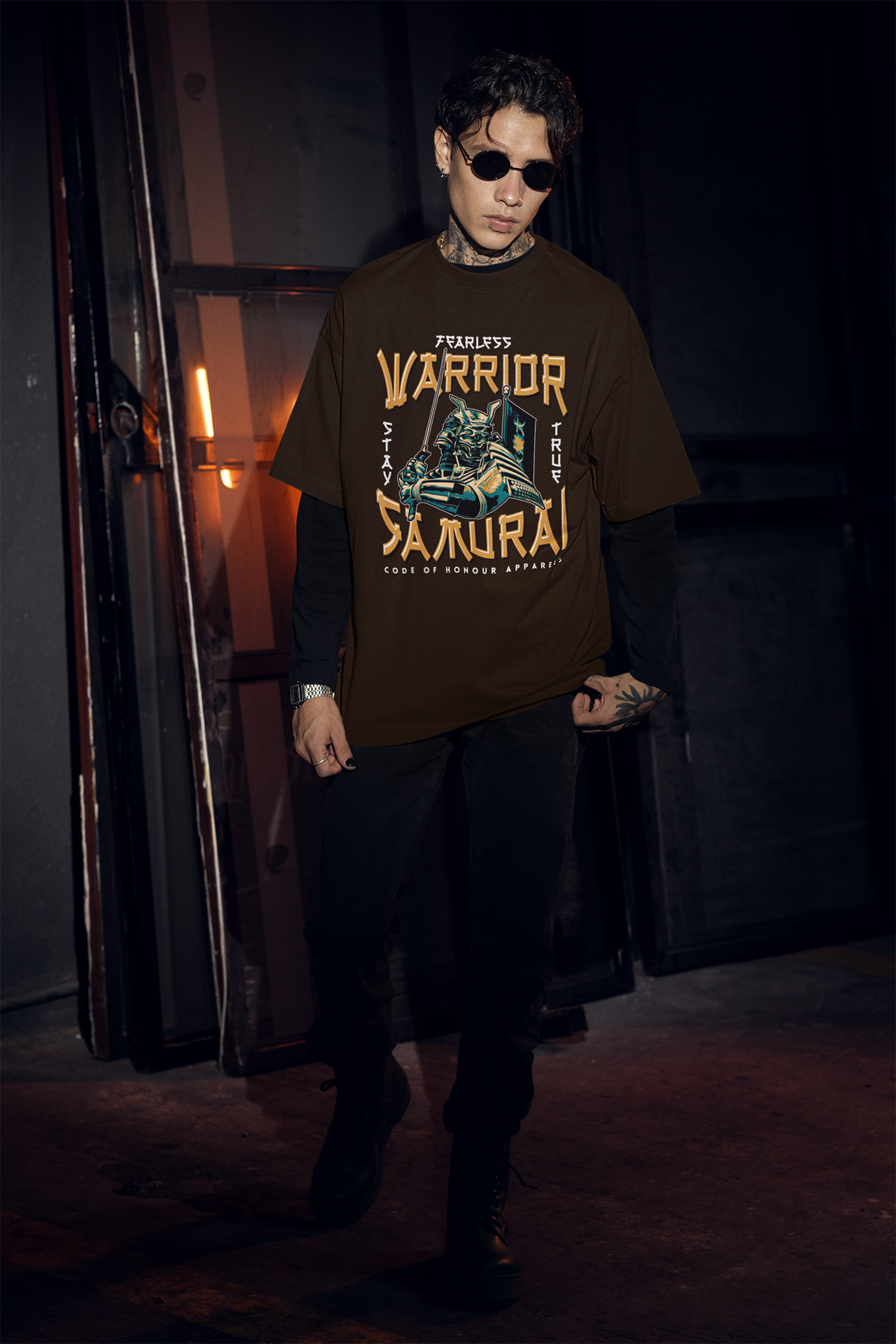 Warrior Samurai Printed Oversized Drop Shoulder T-Shirt