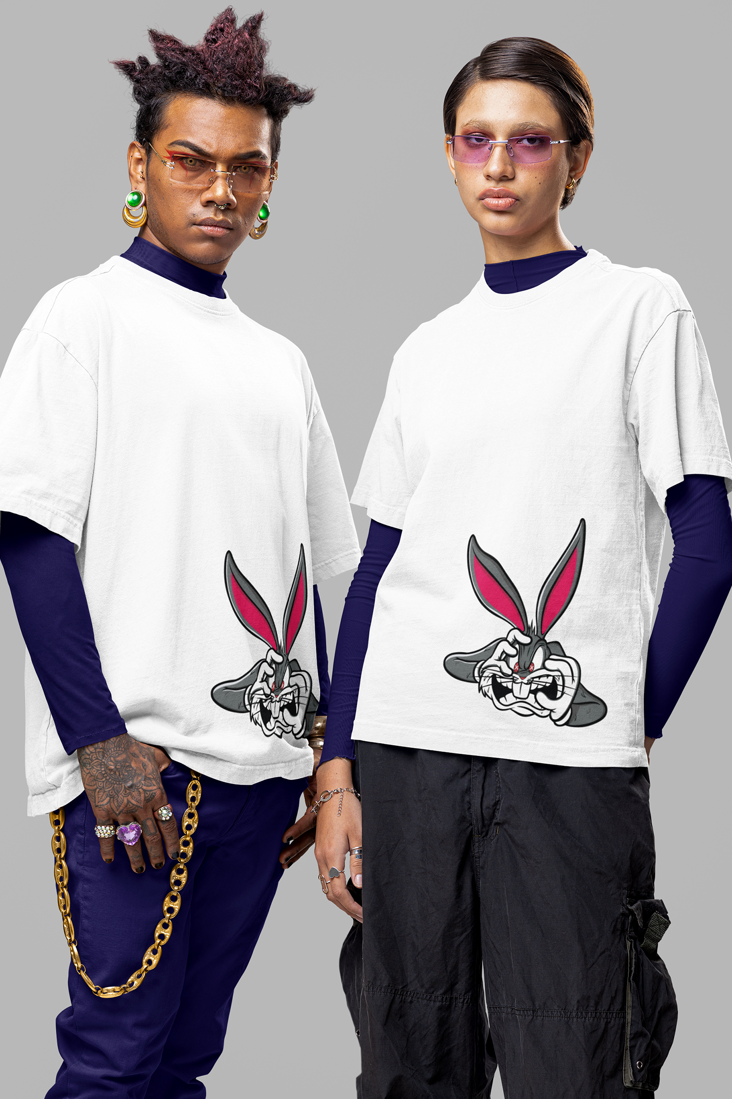 Bugs Bunny Printed Oversized Drop Shoulder T-Shirt For Women