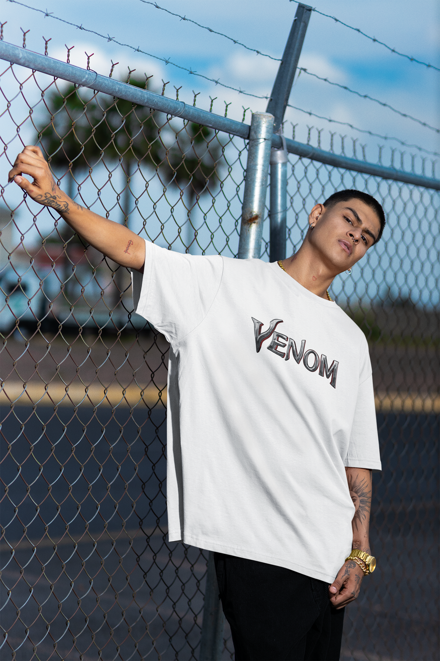 Venom Printed Oversized Drop Shoulder T-Shirt