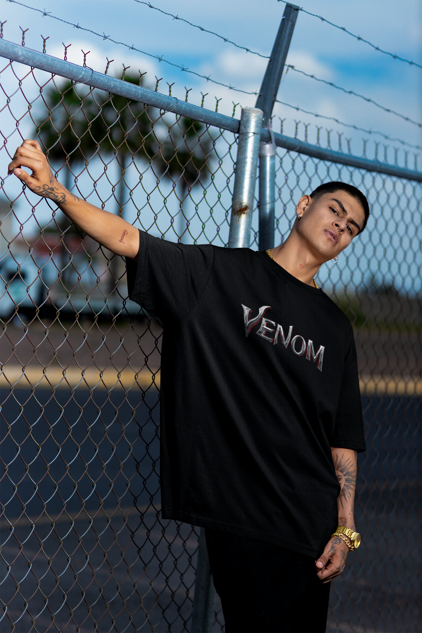 Venom Printed Oversized Drop Shoulder T-Shirt