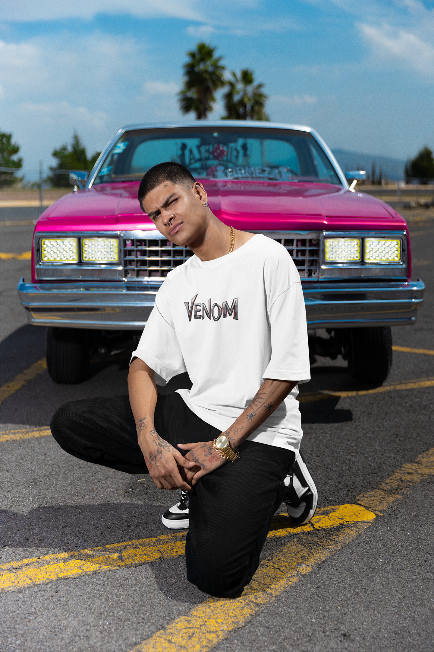 Venom Printed Oversized Drop Shoulder T-Shirt