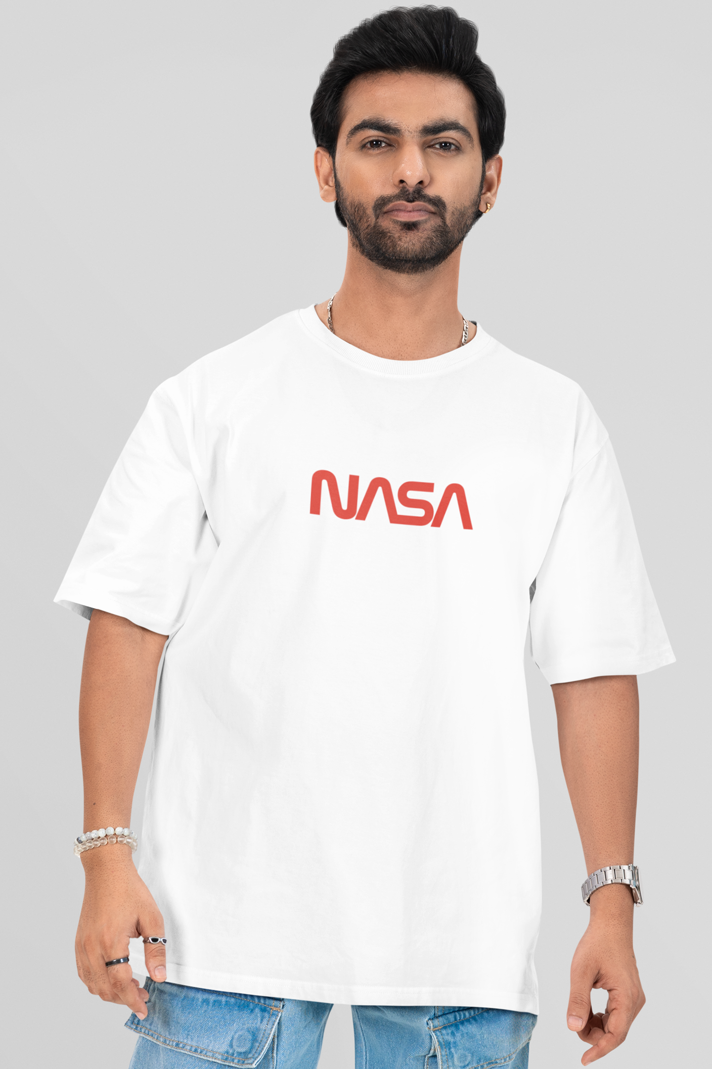 NASA Printed Oversized Drop Shoulder T-Shirt