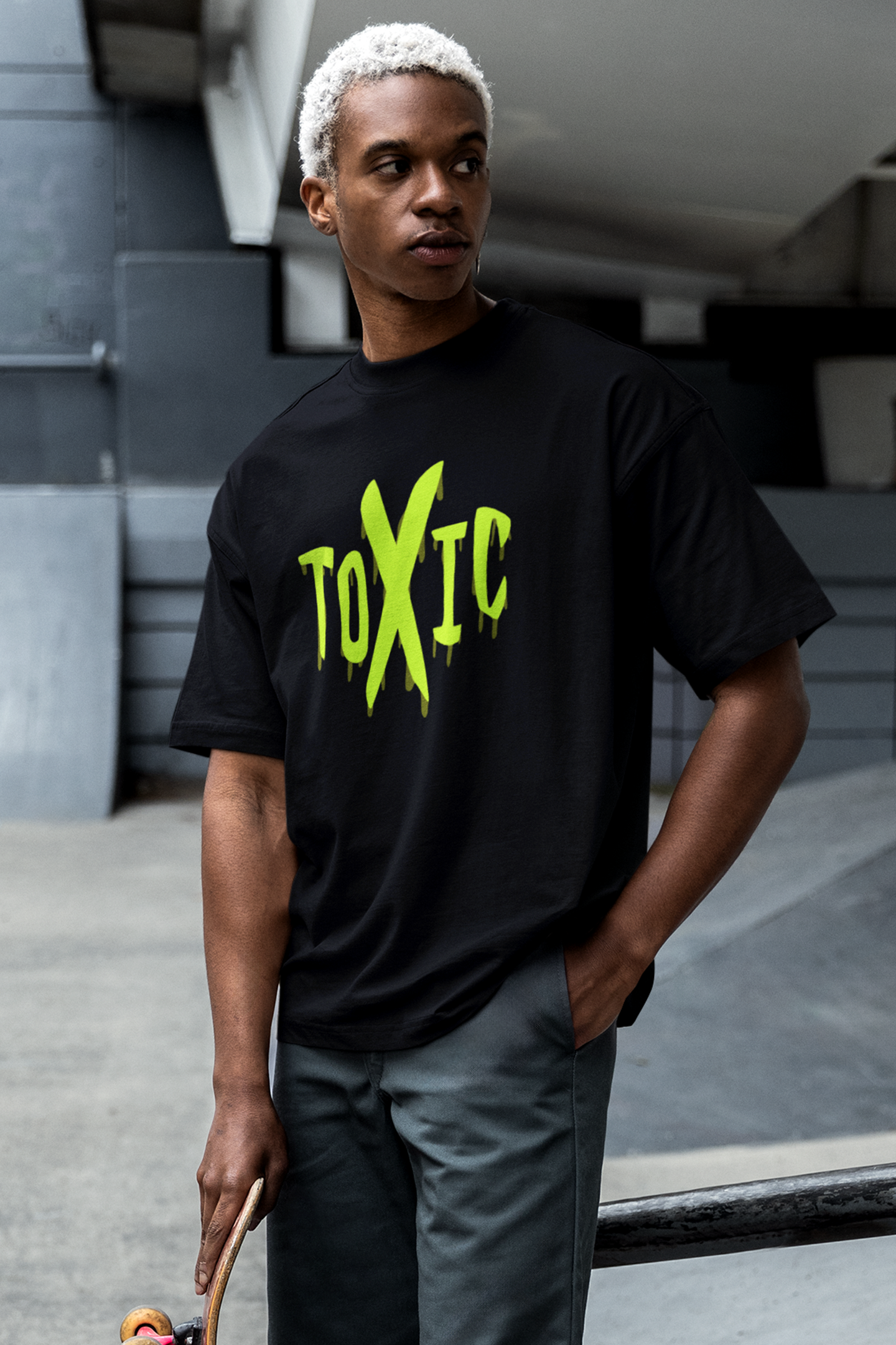 Toxic Printed Oversized Drop Shoulder T-Shirt